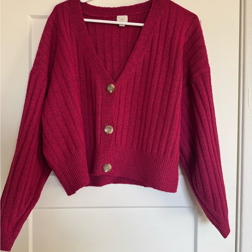 a new day Ribbed Button-Front Cardigan Sweater - Magenta Pink